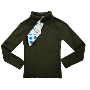 Tia Cibani Kids Turtleneck Size 2 Cardamom Green Slim Fit Ribbed Top New